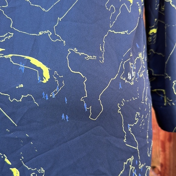 Babaton Macon Faux Wrap Dress Women Navy Blue Yellow Long Sleeve Dress Size S - Picture 6 of 9